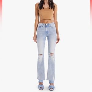 New Mother Jeans the Weekender Fray Action Shot light blue